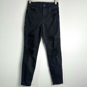 American Eagle Women’s 0 Short Black Destructed Curvy Hi-Rise Jegging 576B4